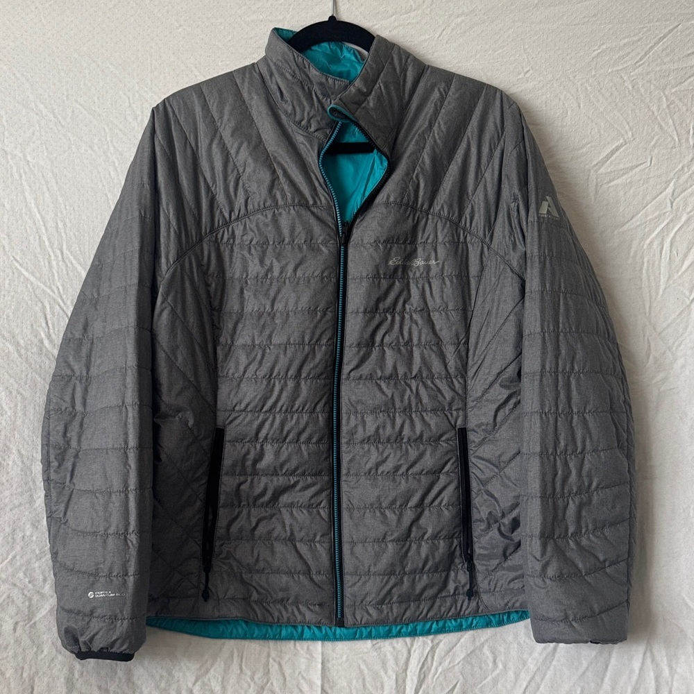 Eddie Bauer Women's Gray/Teal fully reversible Puffer Jacket